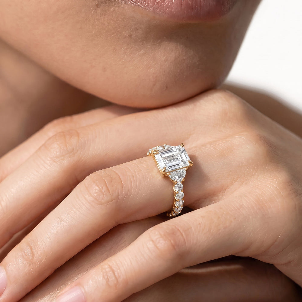 Emerald Cut The Arc Three Stone Half Moon Ring with Lab Grown Diamond in 14KT Platinum view 2
