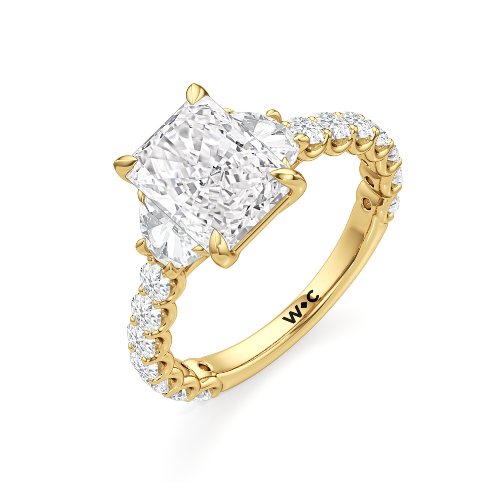 Radiant Cut The Arc Three Stone Half Moon Ring with Lab Grown Diamond in 14KT Yellow Gold view 5
