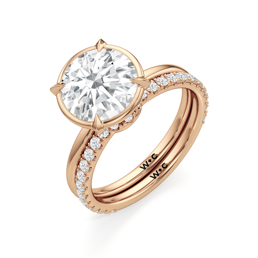 The W Bezel Diamond Wedding Band with 18KT Rose Gold Cut Diamond in 14KT Rose Gold view 6
