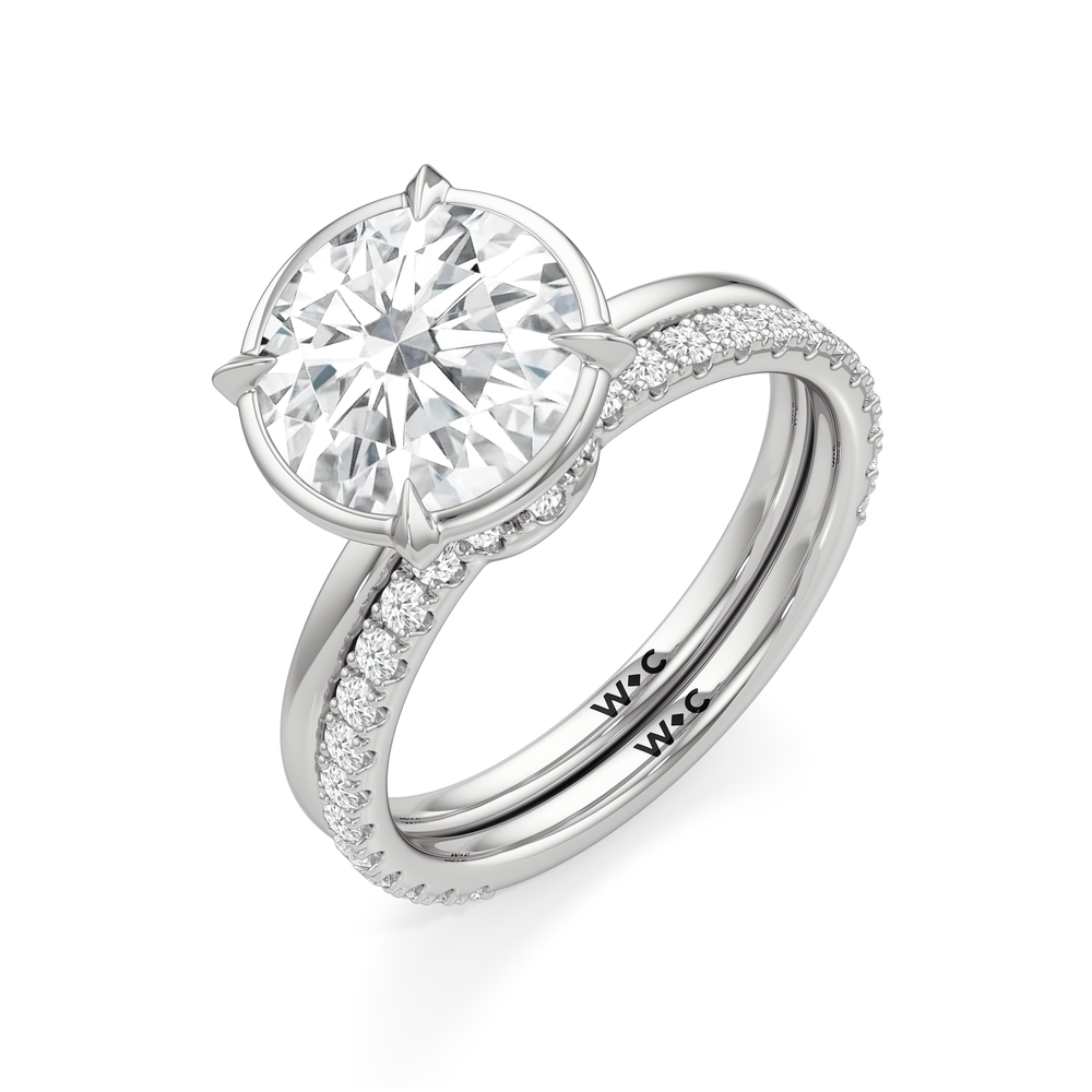 The W Bezel Diamond Wedding Band with Platinum Cut Diamond in 14KT Platinum view 6
