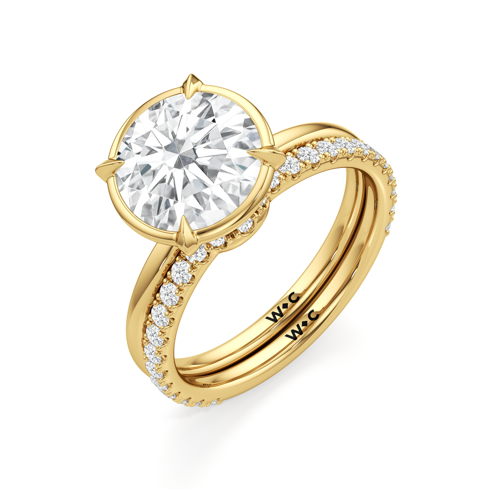 The W Bezel Diamond Wedding Band with 18KT Yellow Gold Cut Diamond in 14KT Yellow Gold view 6
