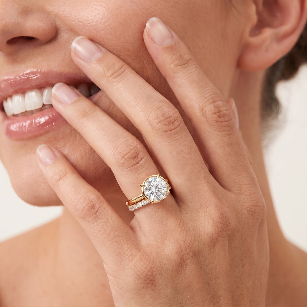 The W Bezel Diamond Wedding Band with 18KT Yellow Gold Cut Diamond in 14KT Yellow Gold view 3
