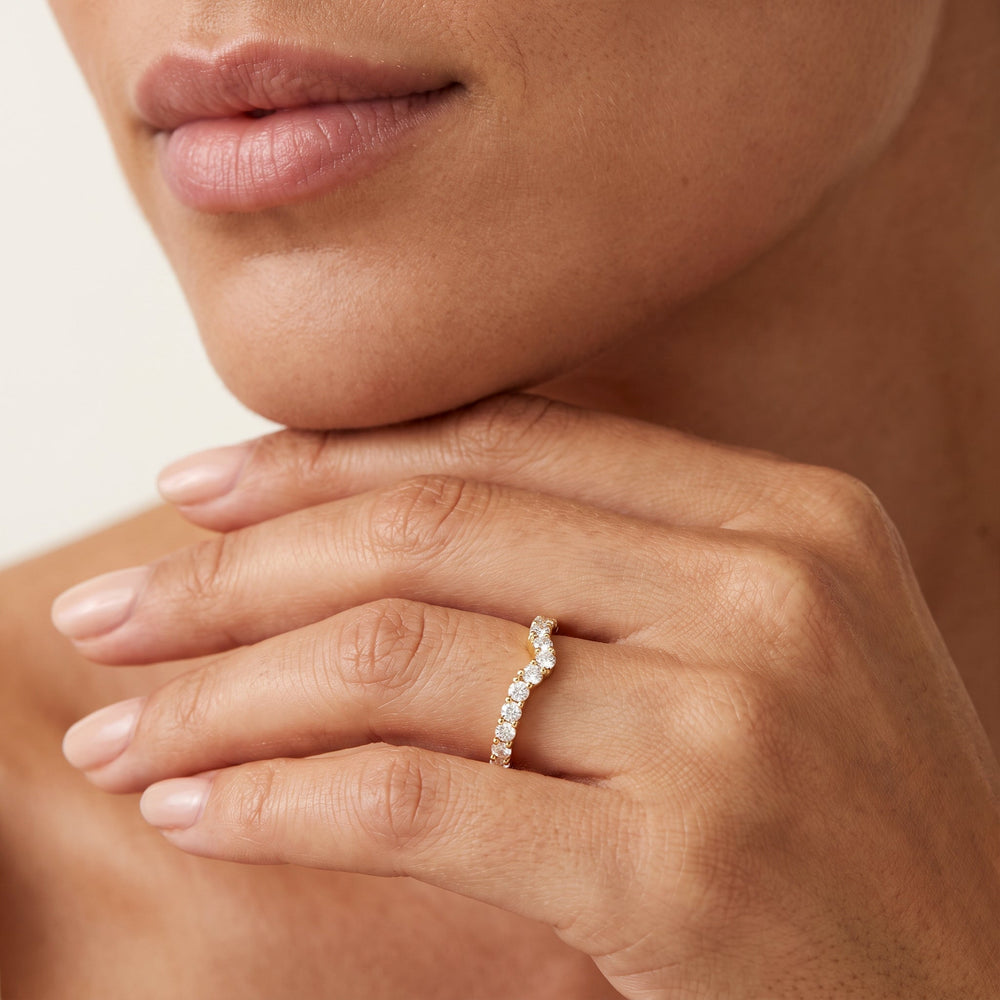 The W Bezel Diamond Wedding Band with 18KT Yellow Gold Cut Diamond in 14KT Yellow Gold view 2
