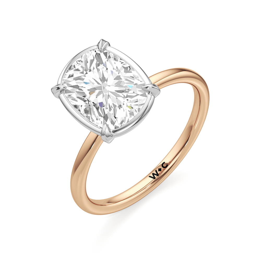 Elongated Cushion Cut The W Bezel Engagement Ring with Lab Grown Diamond in 14KT White & Rose Gold view 6
