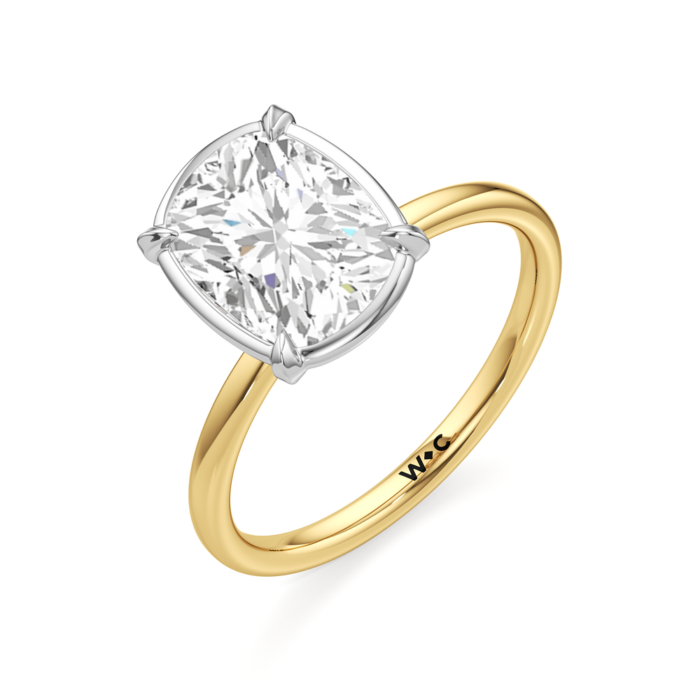 Elongated Cushion Cut The W Bezel Engagement Ring with Lab Grown Diamond in 14KT White & Yellow Gold view 6
