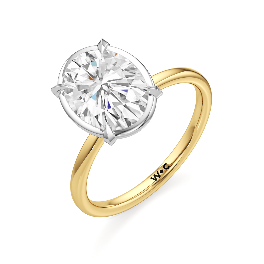 Oval Cut The W Bezel Engagement Ring with Lab Grown Diamond in 14KT White & Yellow Gold view 6
