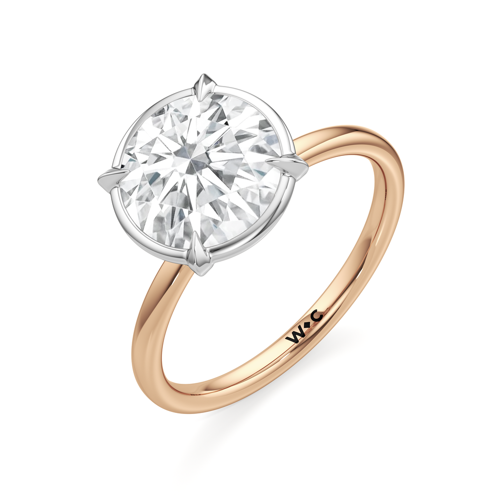 Round Cut The W Bezel Engagement Ring with Lab Grown Diamond in 14KT White & Rose Gold view 6
