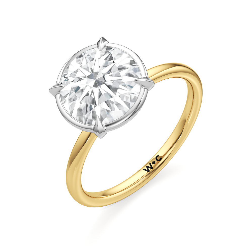 Round Cut The W Bezel Engagement Ring with Lab Grown Diamond in 14KT White & Yellow Gold view 6
