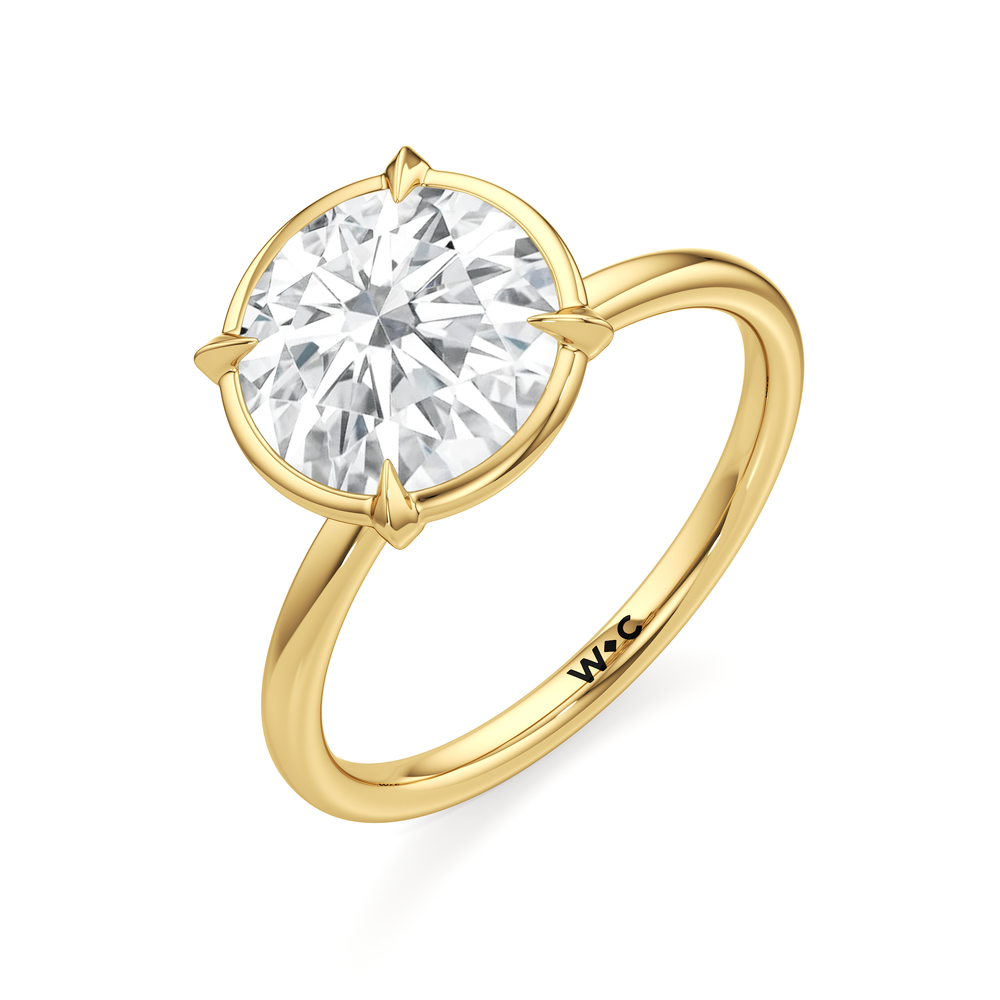 Round Cut The W Bezel Engagement Ring with Lab Grown Diamond in 14KT Yellow Gold view 6
