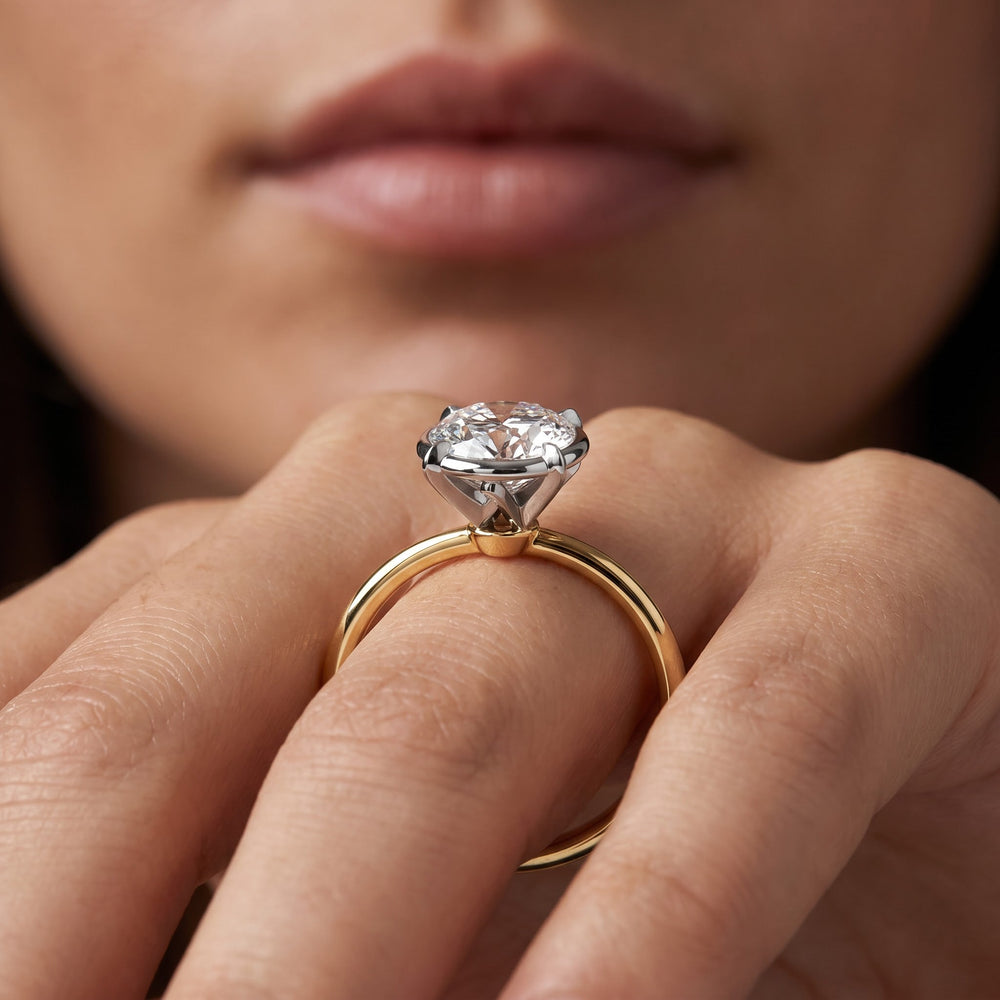 Round Cut The W Bezel Engagement Ring with Lab Grown Diamond in 14KT Platinum view 3
