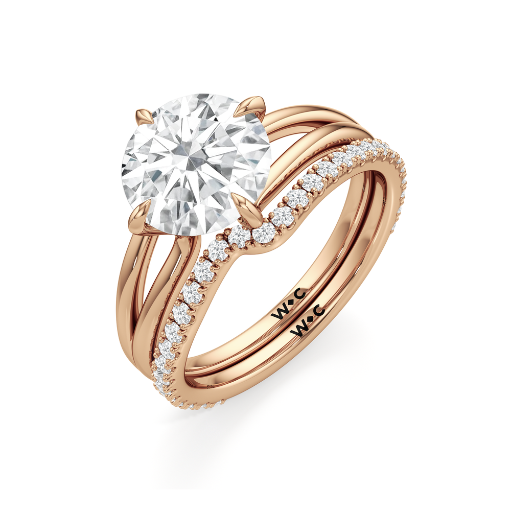 Split Shank Low-Profile Diamond Wedding Band with 18KT Rose Gold Cut Diamond in 14KT Rose Gold view 6
