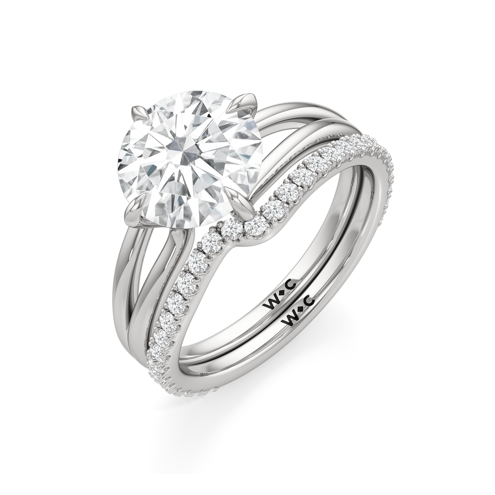 Split Shank Low-Profile Diamond Wedding Band with Platinum Cut Diamond in 14KT Platinum view 6

