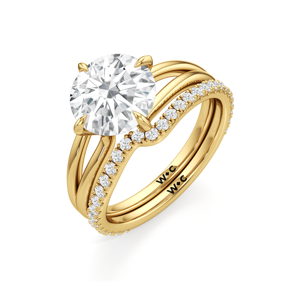Split Shank Low-Profile Diamond Wedding Band with 18KT Yellow Gold Cut Diamond in 14KT Yellow Gold view 6
