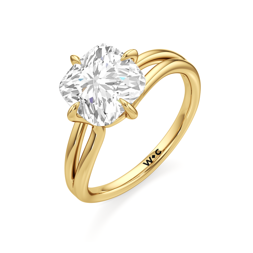 Cushion Cut Split Shank Low-Profile Engagement Ring with Lab Grown Diamond in 14KT Yellow Gold view 6
