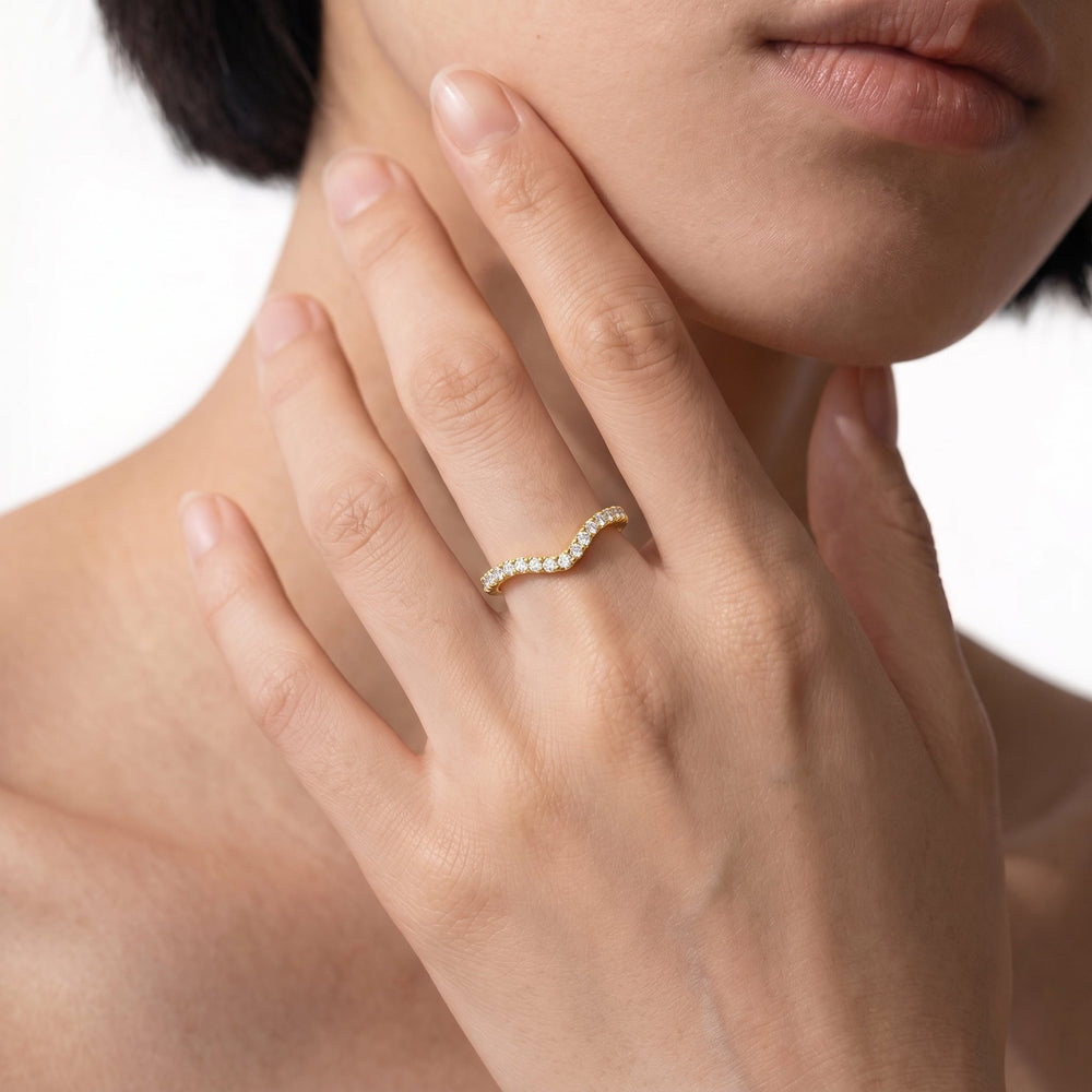 Crown Halo Low-Profile Wedding Band with 18KT Yellow Gold Cut Diamond in 14KT Yellow Gold view 2
