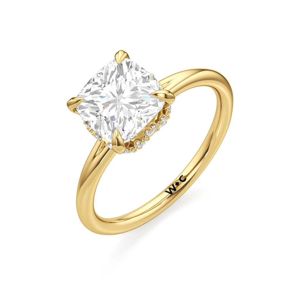 Cushion Cut Crown Halo Low-Profile Engagement Ring with Lab Grown Diamond in 14KT Yellow Gold view 6

