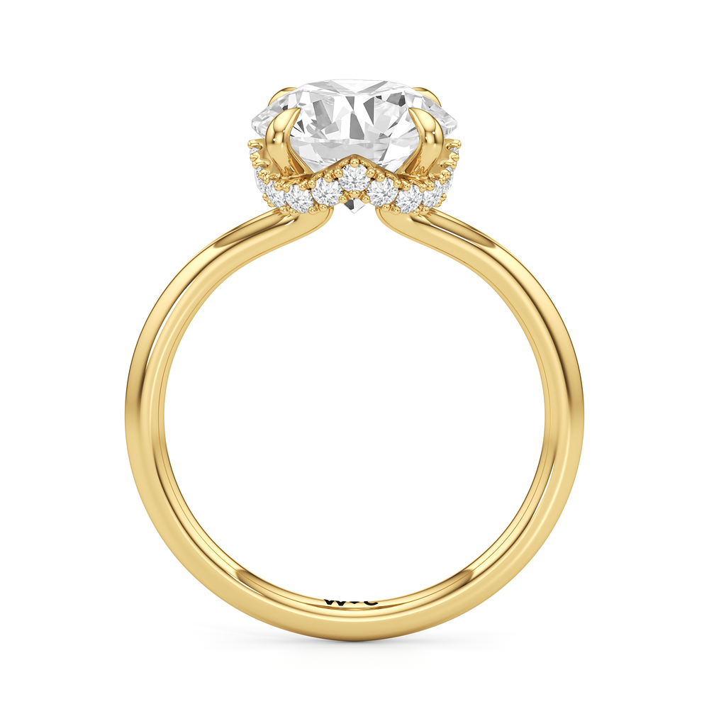 Round Cut Crown Halo Low-Profile Engagement Ring with Lab Grown Diamond in 14KT Yellow Gold view 5
