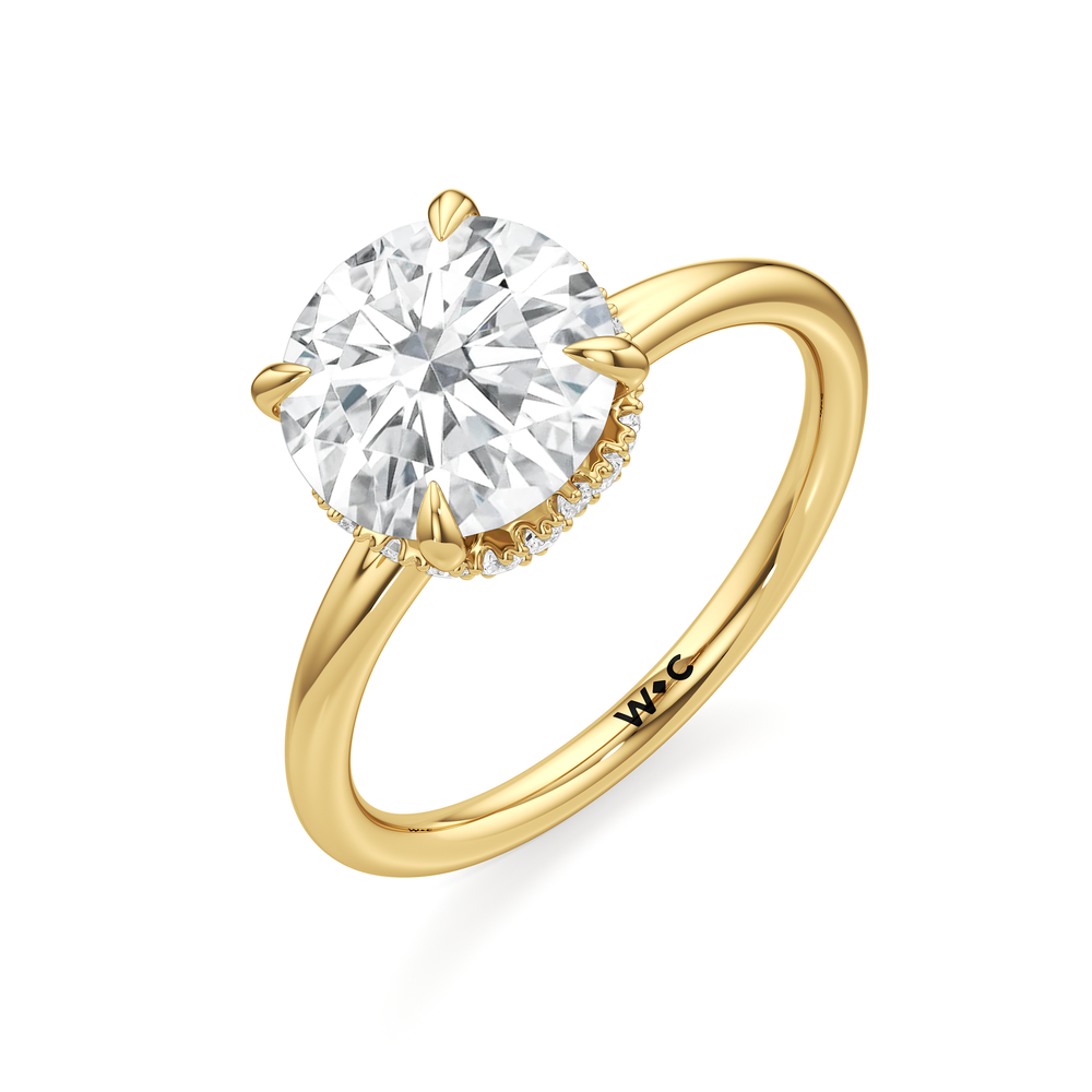 Round Cut Crown Halo Low-Profile Engagement Ring with Lab Grown Diamond in 14KT Yellow Gold view 6
