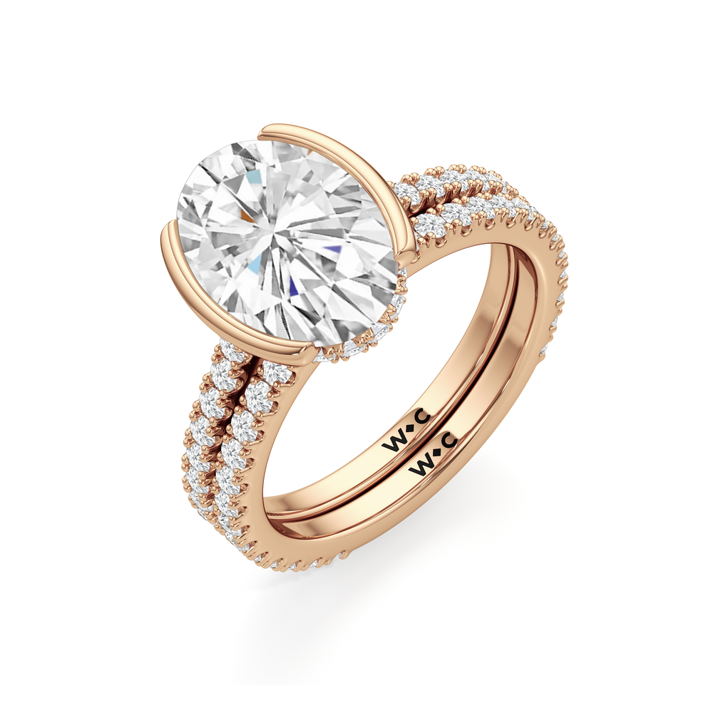 Half Bezel Low-Profile Wedding Band with 18KT Rose Gold Cut Diamond in 14KT Rose Gold view 6
