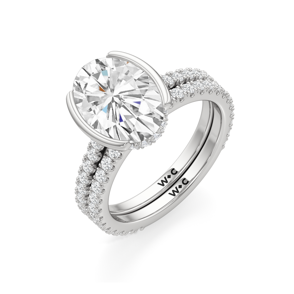 Half Bezel Low-Profile Wedding Band with Platinum Cut Diamond in 14KT Platinum view 6
