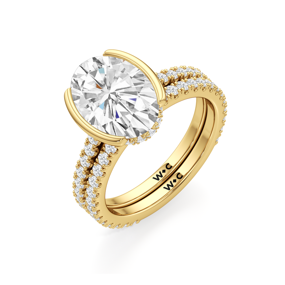 Half Bezel Low-Profile Wedding Band with 18KT Yellow Gold Cut Diamond in 14KT Yellow Gold view 6
