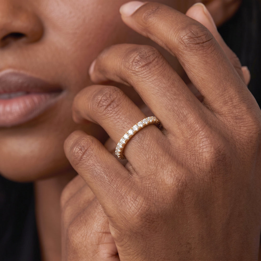 Half Bezel Low-Profile Wedding Band with 18KT Yellow Gold Cut Diamond in 14KT Yellow Gold view 2
