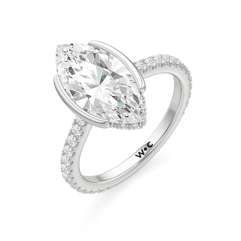 Marquise Cut Half Bezel Low-Profile Engagement Ring with Lab Grown Diamond in 14KT Platinum view 6
