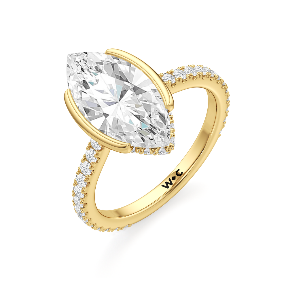 Marquise Cut Half Bezel Low-Profile Engagement Ring with Lab Grown Diamond in 14KT Yellow Gold view 6
