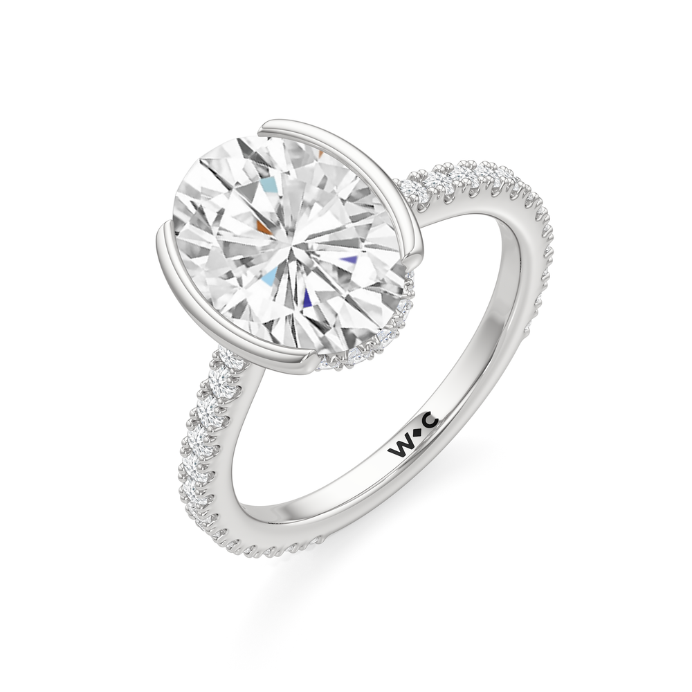Oval Cut Half Bezel Low-Profile Engagement Ring with Lab Grown Diamond in 14KT Platinum view 6
