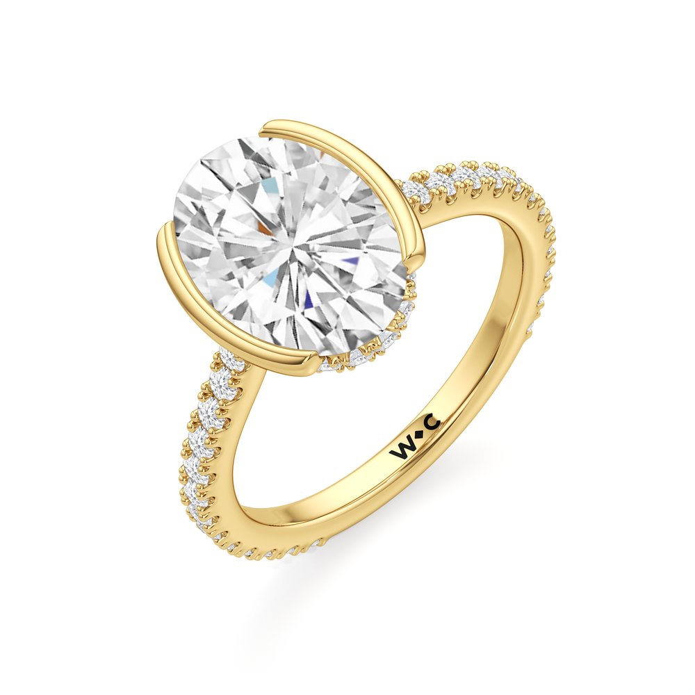 Oval Cut Half Bezel Low-Profile Engagement Ring with Lab Grown Diamond in 14KT Yellow Gold view 6
