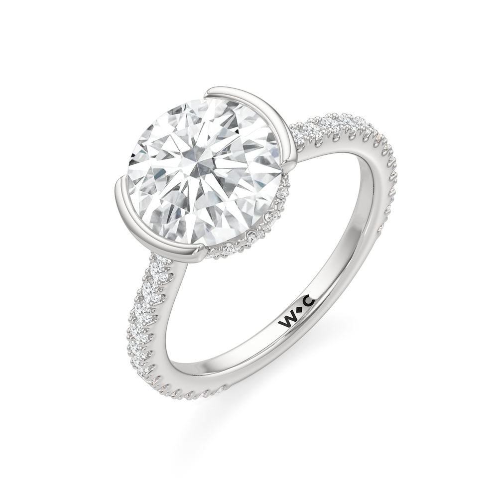 Round Cut Half Bezel Low-Profile Engagement Ring with Lab Grown Diamond in 14KT Platinum view 6
