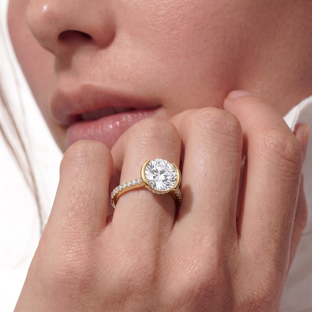 Round Cut Half Bezel Low-Profile Engagement Ring with Lab Grown Diamond in 14KT Platinum view 3
