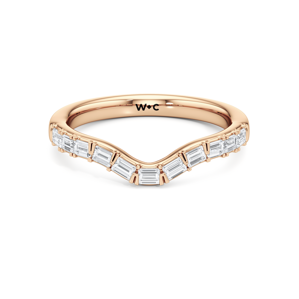 Half Moon Princess Diamond Wedding Band with 18KT Rose Gold Cut Diamond in 14KT Rose Gold view 1
