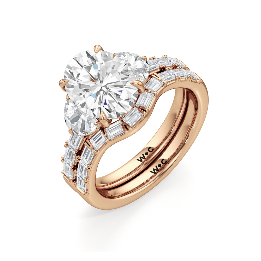 Half Moon Princess Diamond Wedding Band with 18KT Rose Gold Cut Diamond in 14KT Rose Gold view 6
