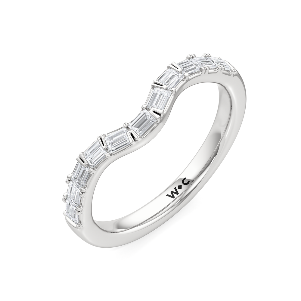 Half Moon Princess Diamond Wedding Band with Platinum Cut Diamond in 14KT Platinum view 5
