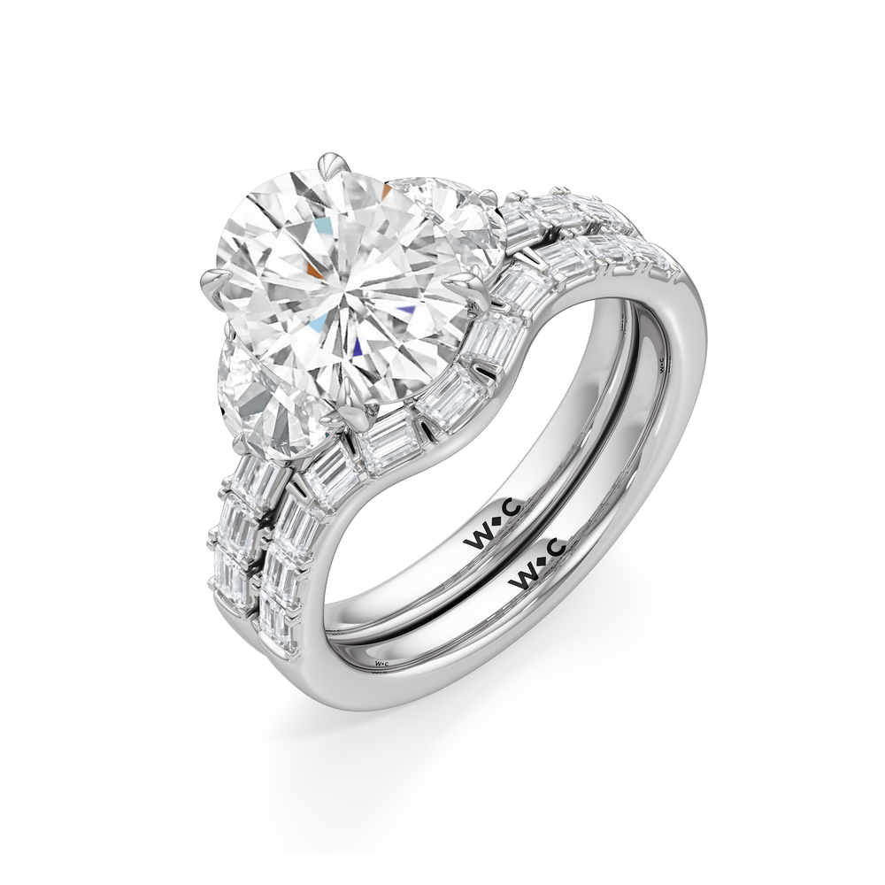 Half Moon Princess Diamond Wedding Band with Platinum Cut Diamond in 14KT Platinum view 6
