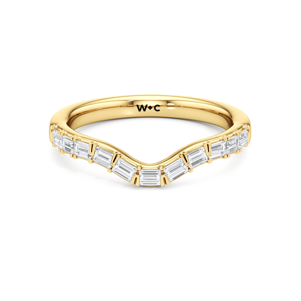 Half Moon Princess Diamond Wedding Band with 18KT Yellow Gold Cut Diamond in 14KT Yellow Gold view 1
