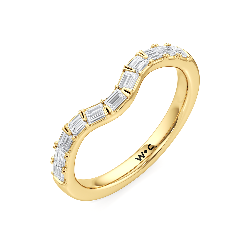 Half Moon Princess Diamond Wedding Band with 18KT Yellow Gold Cut Diamond in 14KT Yellow Gold view 5
