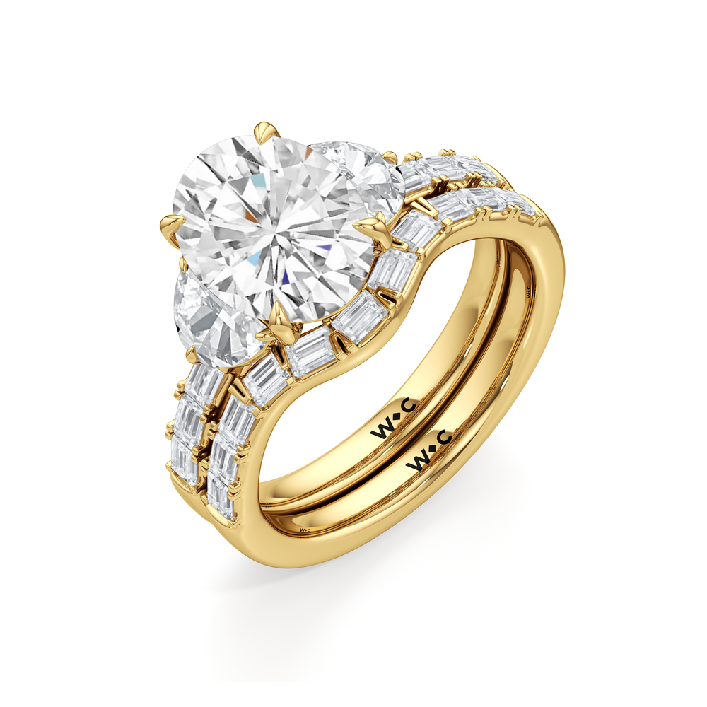Half Moon Princess Diamond Wedding Band with 18KT Yellow Gold Cut Diamond in 14KT Yellow Gold view 6
