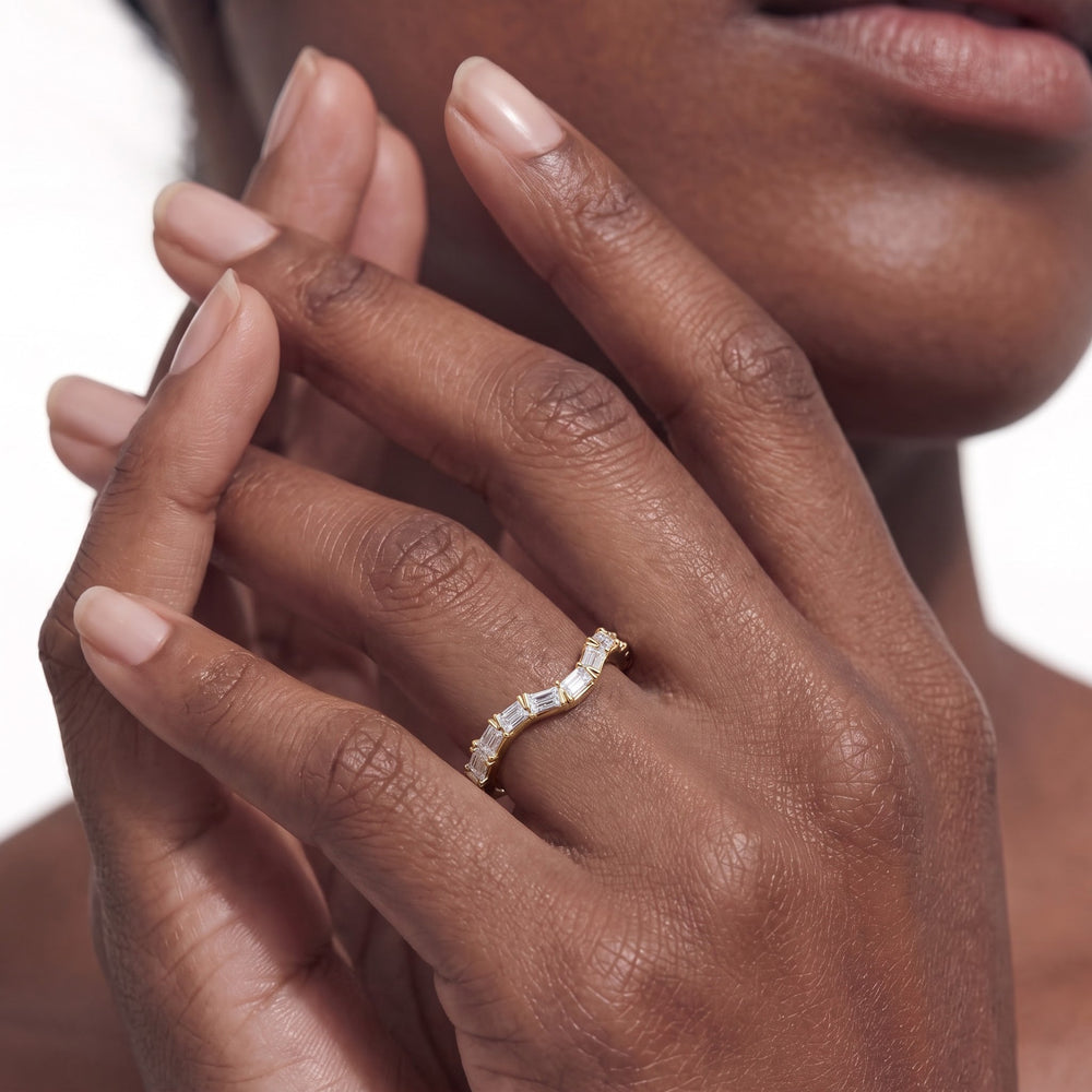 Half Moon Princess Diamond Wedding Band with Platinum Cut Diamond in 14KT Platinum view 2
