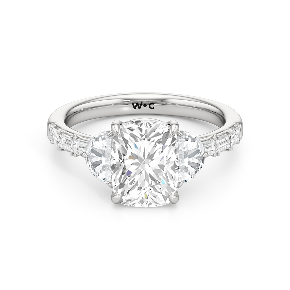 Half Moon Princess Engagement Ring with Elongated Cushion Cut Diamond in 14KT Platinum view 1
