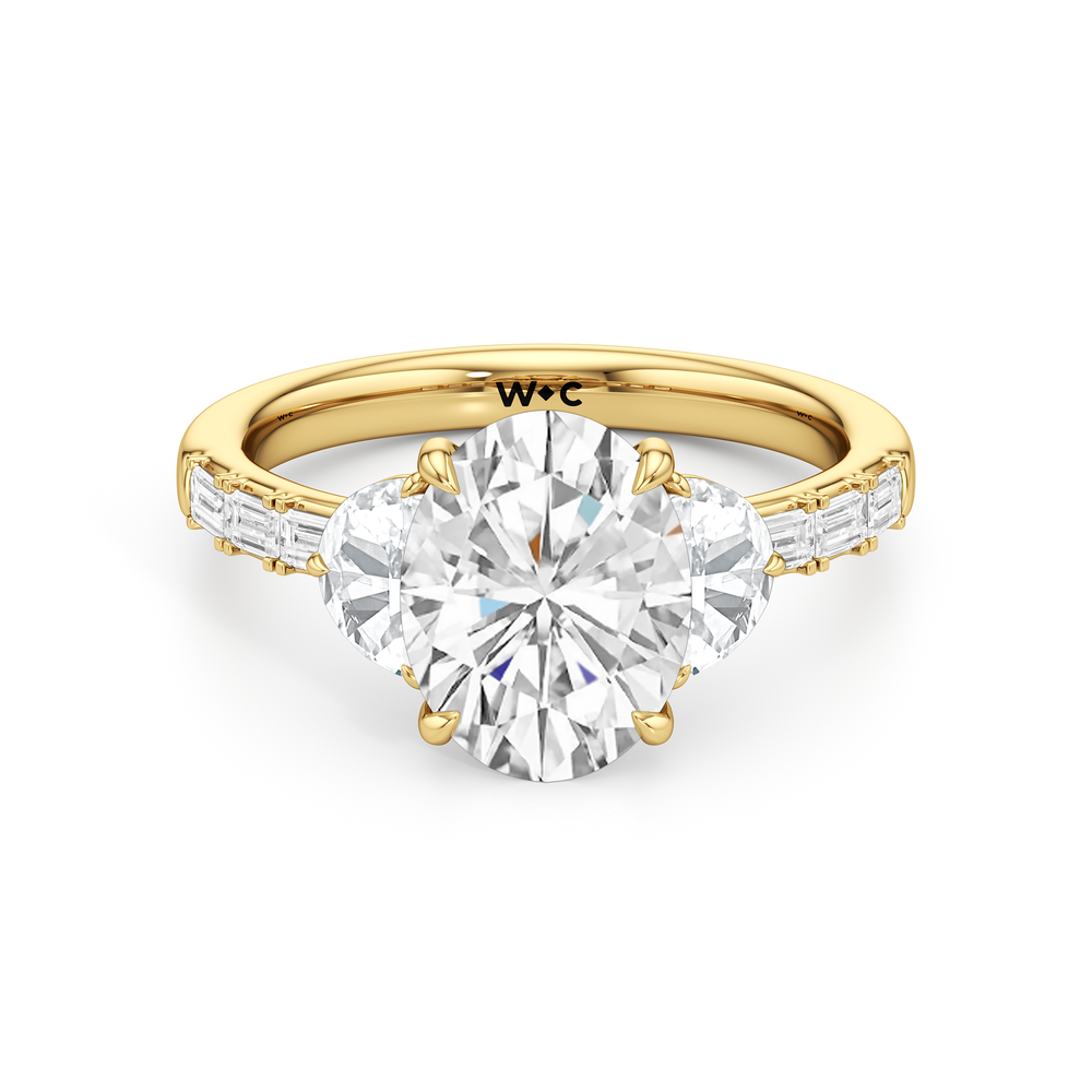 Half Moon Princess Engagement Ring with Oval Cut Diamond in 14KT Yellow Gold view 1
