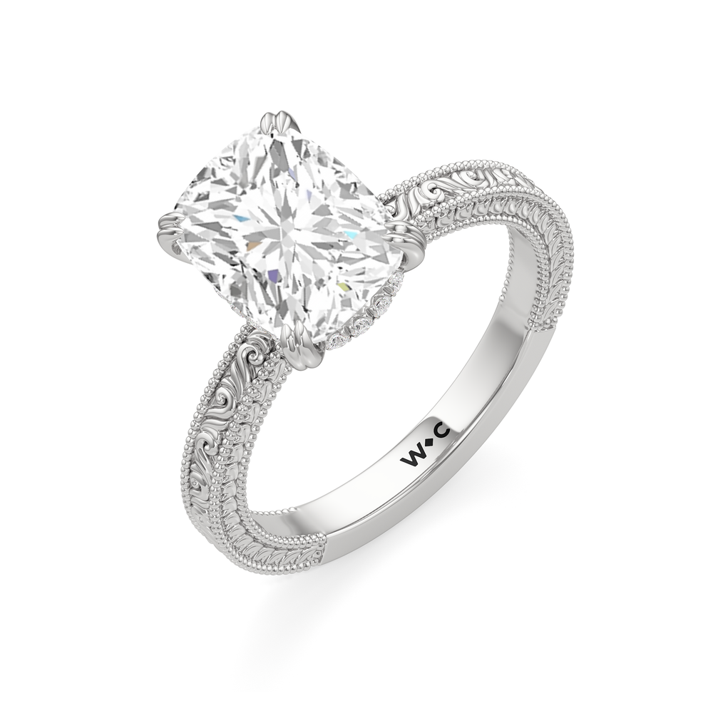 The Seraphina Ring with Elongated Cushion Cut Diamond in 14KT Platinum view 4
