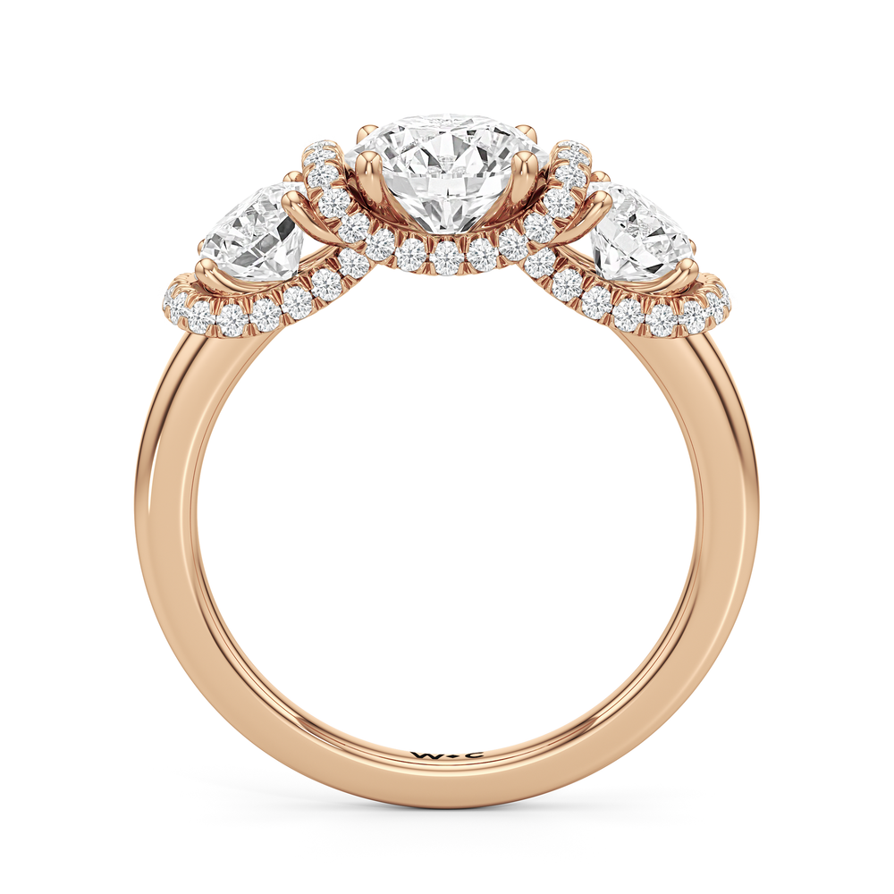 The Fulton Three Stone Ring with 18KT Rose Gold / Lab / 3 1/6 Cut Diamond in 14KT Rose Gold / Lab / 3 1/6 view 4
