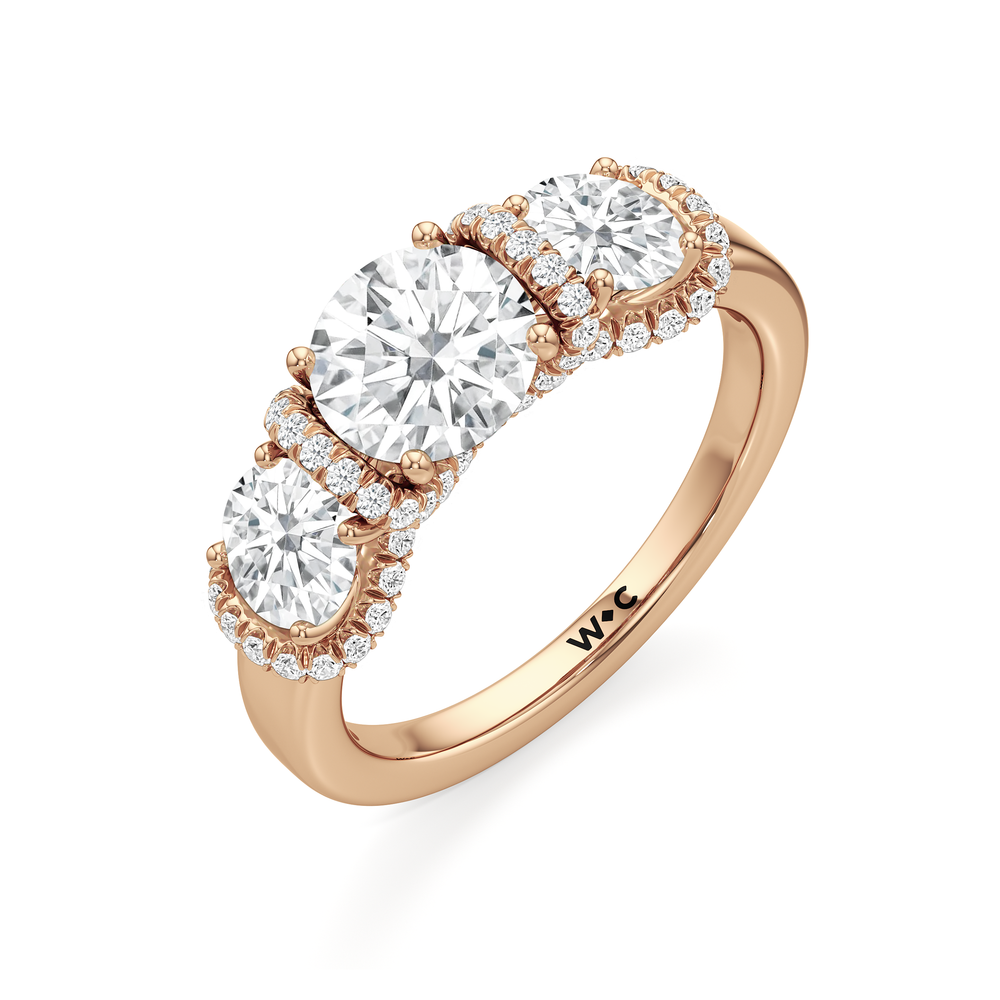 The Fulton Three Stone Ring with 18KT Rose Gold / Lab / 3 1/6 Cut Diamond in 14KT Rose Gold / Lab / 3 1/6 view 5
