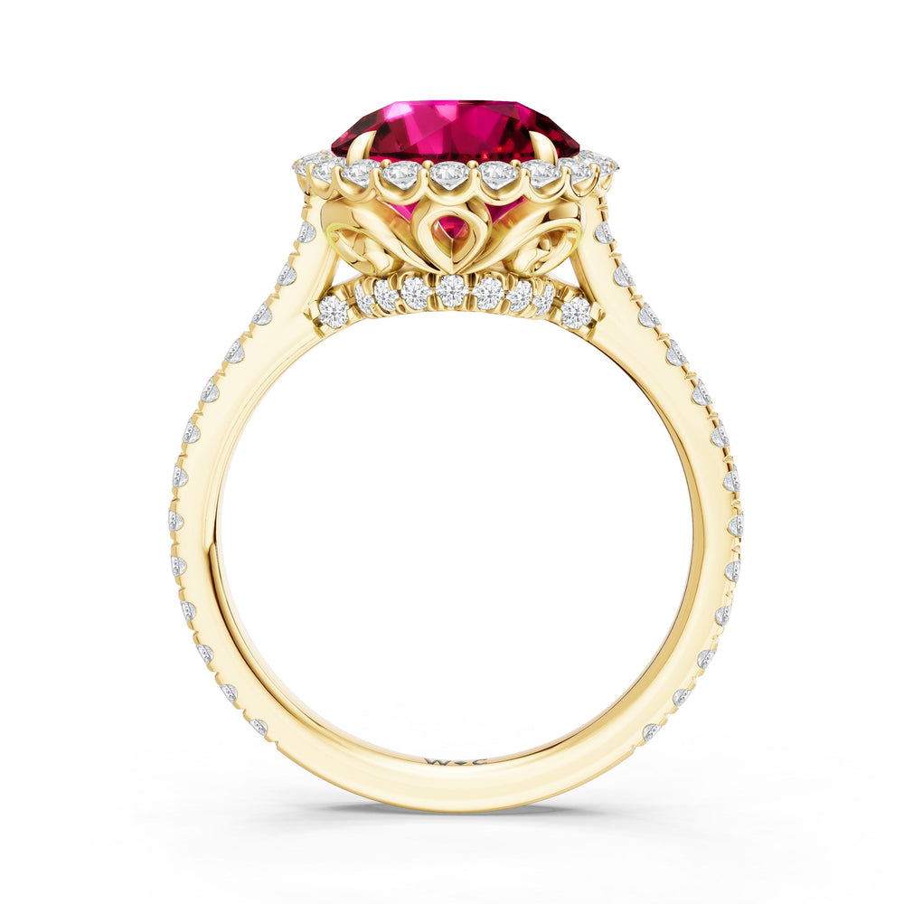 The Rosalune Ring with Created Ruby Cut Diamond in 14KT Yellow Gold view 2
