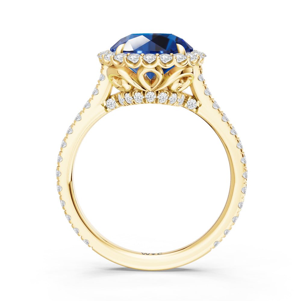The Rosalune Ring with Created Blue Sapphire Cut Diamond in 14KT Yellow Gold view 2
