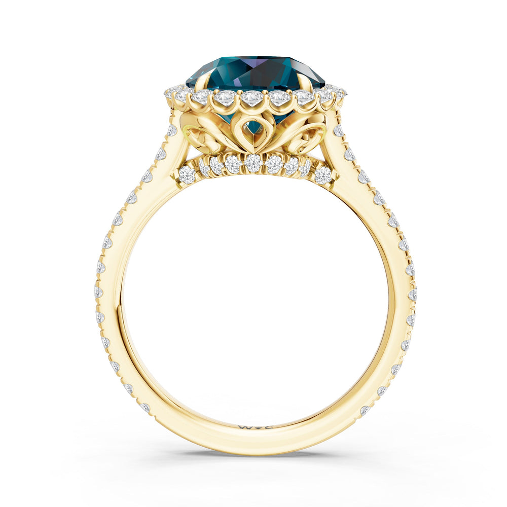 The Rosalune Ring with Created London Blue Topaz Cut Diamond in 14KT Yellow Gold view 2
