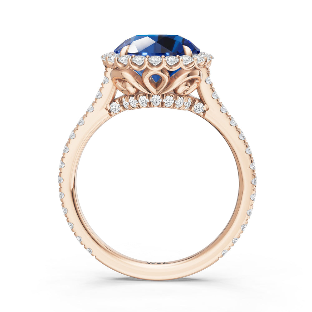 The Rosalune Ring with Created Blue Sapphire Cut Diamond in 14KT Rose Gold view 2
