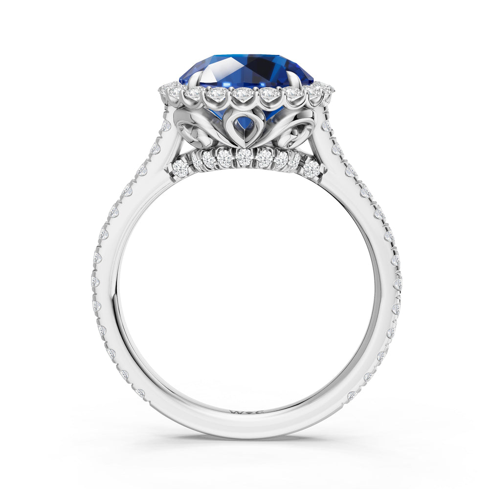 The Rosalune Ring with Created Blue Sapphire Cut Diamond in 14KT Platinum view 2
